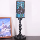 WERFACTORY Small Tiffany Lamp Mini Stained Glass Table Lamp Wide 4 Tall 15 Inch Green Victorian Style Rustic Night Light