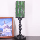 Werfactory Small Tiffany Lamp Stained Glass Table Lamp Green Leaf Style Lamp