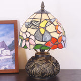 Werfactory® Small Tiffany Table Lamp Hummingbird Style Stained Glass Mushroom Lamp
