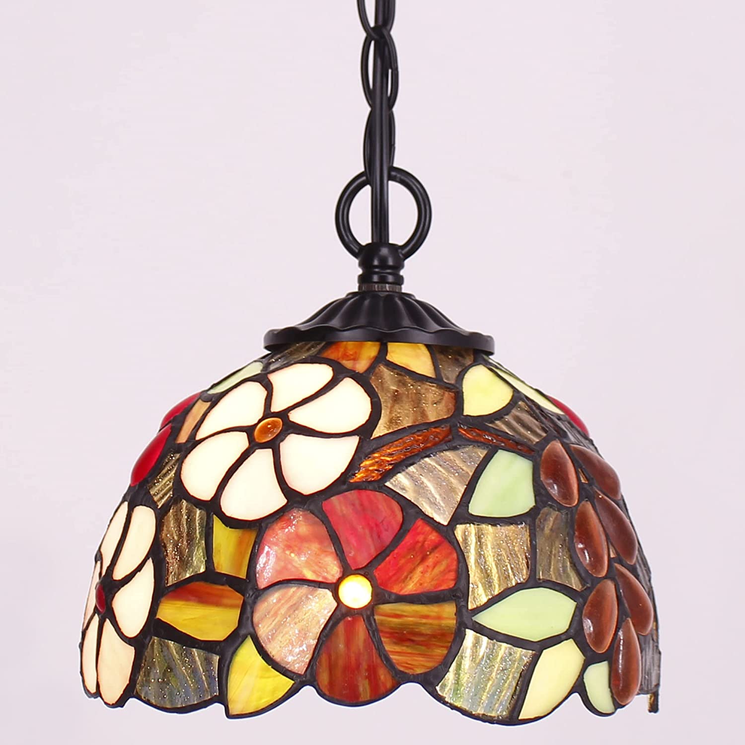 Werfactory® Tiffany Pendant Light with W8H7 Inch Stained Glass Style Shade Hanging Lamp