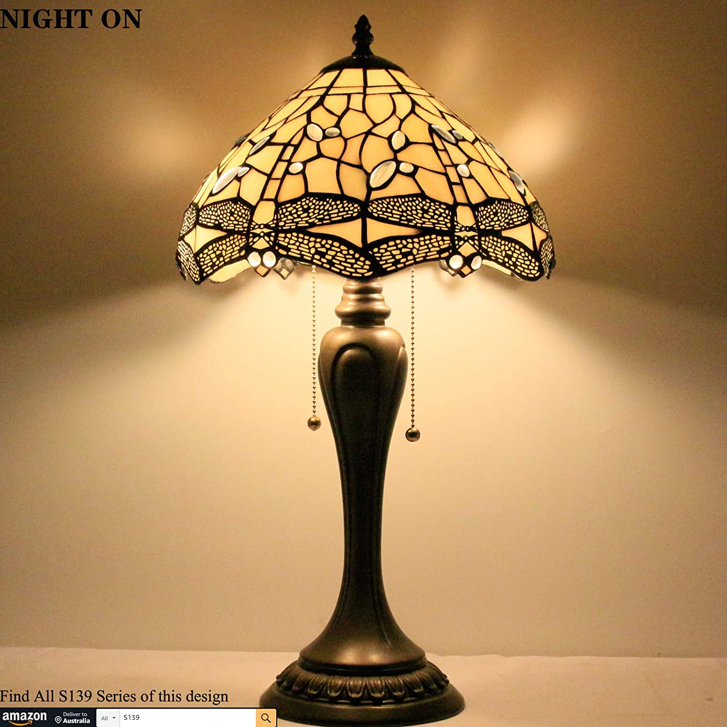 12 inch Dragonfly Cream  Stained Glass Lampshade Only Werfactory®  Fit for Tiffany Table Lamp