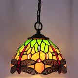 Werfactory® Tiffany Pendant Lighting with 8 Inch Green Stained Glass Dragonfly Style Hanging Lamp