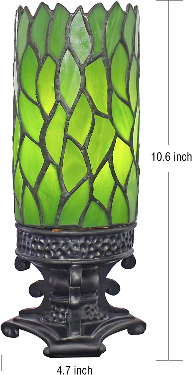 Werfactory Tiffany Table Lamp Small Stained Glass Lamp Green Leaf Candle Type Desk Lamp