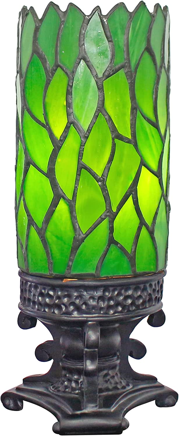 Werfactory Tiffany Table Lamp Small Stained Glass Lamp Green Leaf Candle Type Desk Lamp