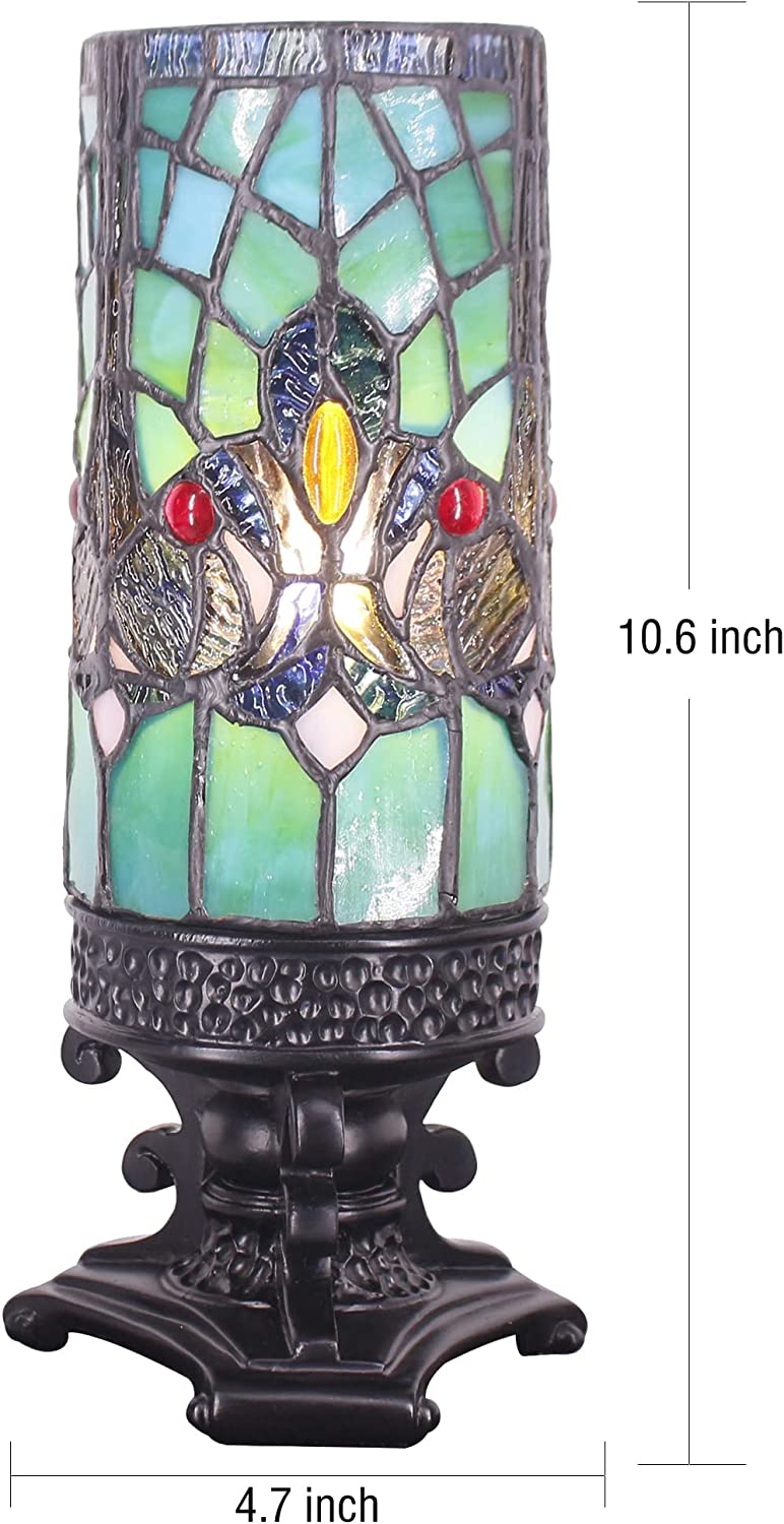Werfactory® Small Tiffany Lamp Stained Glass Table Lamp Green Victorian Style Desk Light