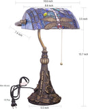Werfactory® Banker Lamp Tiffany Desk Lamp Navy Blue Dragonfly Style Stained Glass Table Lamp 15" Tall