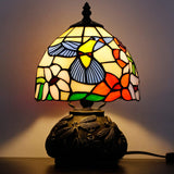 Werfactory® Small Tiffany Table Lamp Hummingbird Style Stained Glass Mushroom Lamp