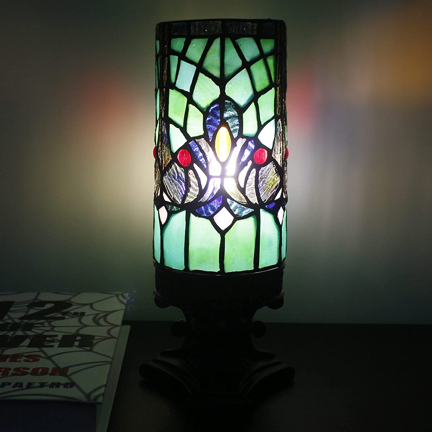 Werfactory® Small Tiffany Lamp Stained Glass Table Lamp Green Victorian Style Desk Light