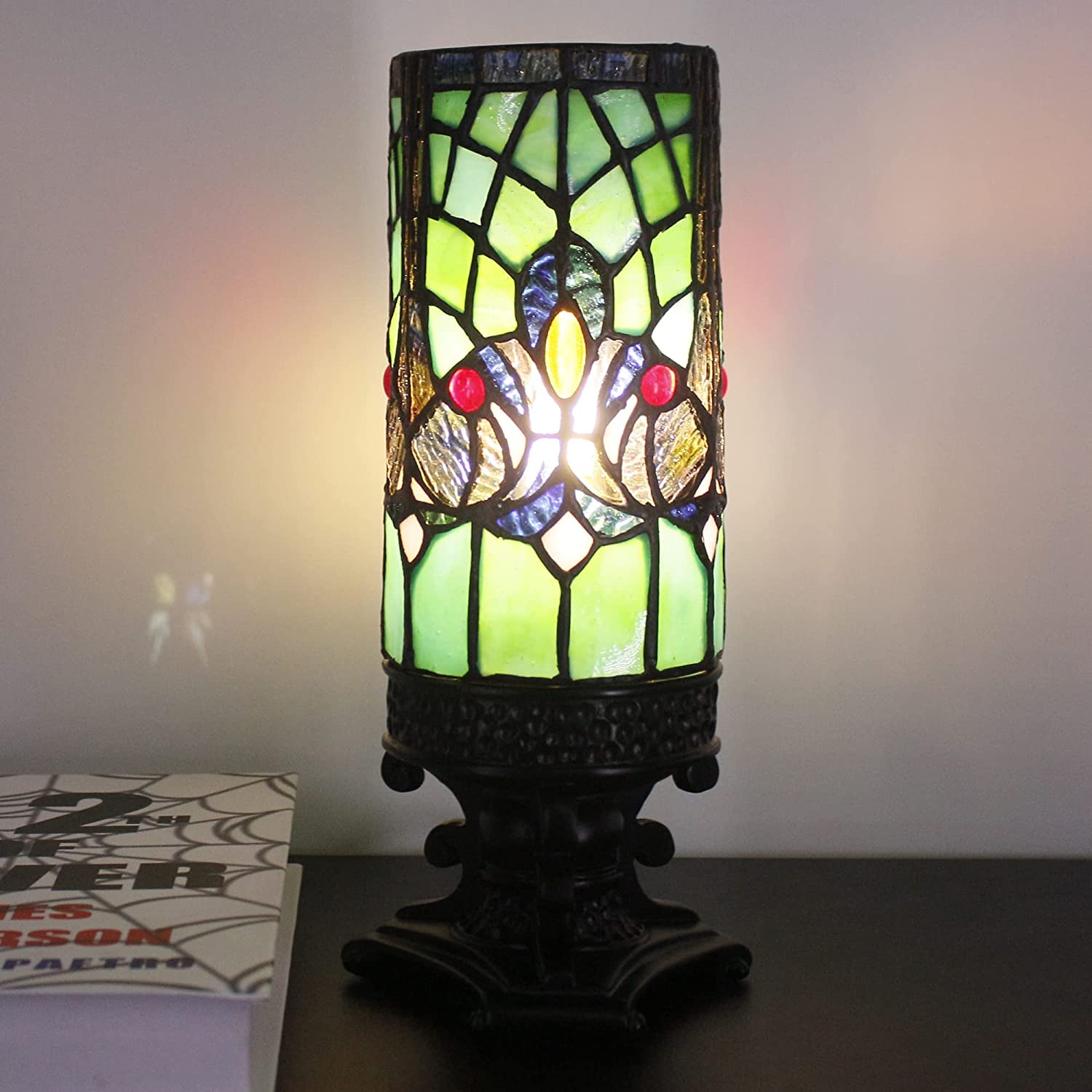 Werfactory® Small Tiffany Lamp Stained Glass Table Lamp Green Victorian Style Desk Light