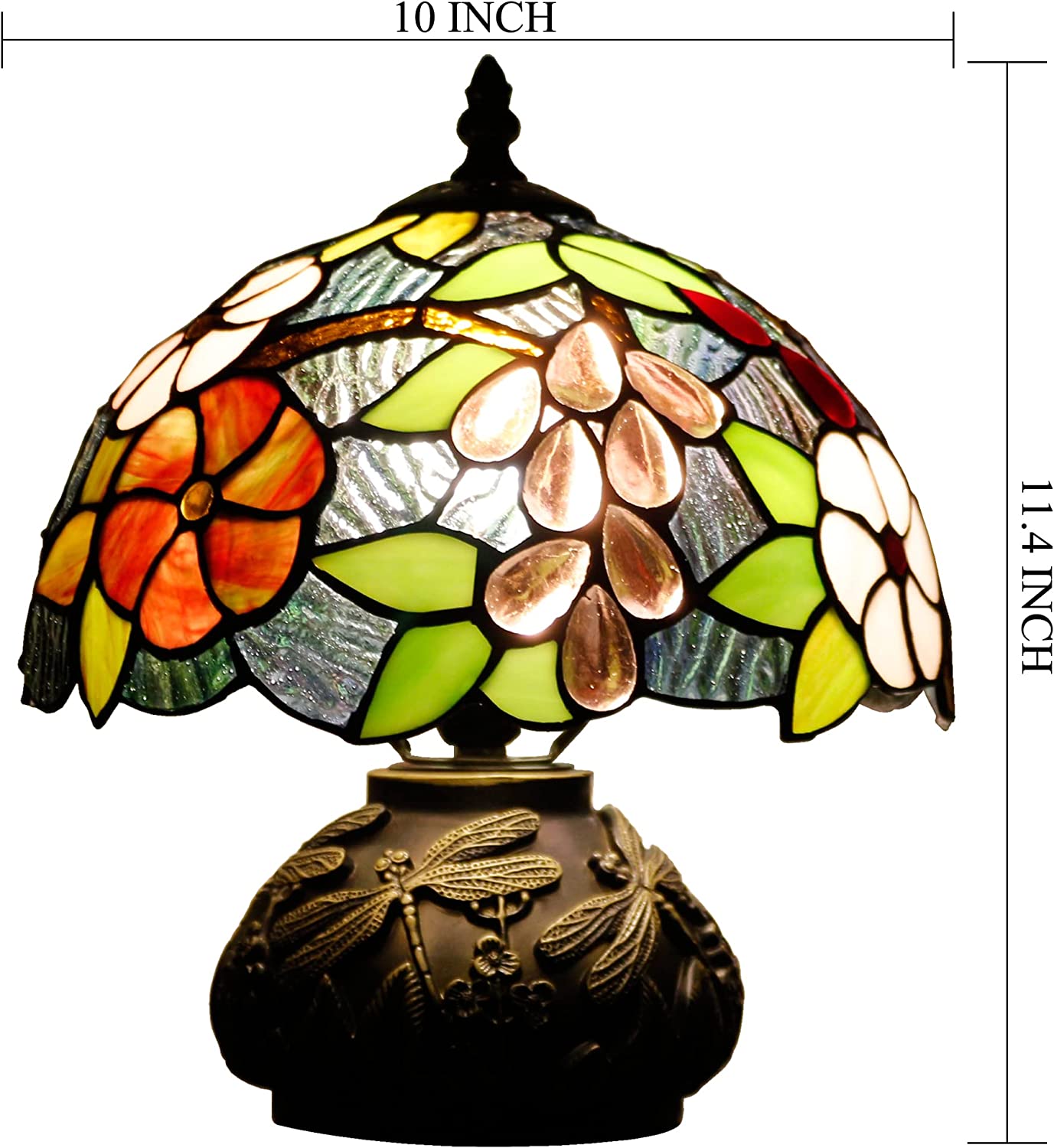 Werfactory® Tiffany Lamp Grape Style Stained Glass Table Lamp with Mushroom Base