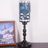 WERFACTORY Small Tiffany Lamp Mini Stained Glass Table Lamp Wide 4 Tall 15 Inch Green Blue Dragonfly Style Rustic Night Light