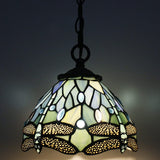 Werfactory® Tiffany Pendant Light Sea Blue Stained Glass Dragonfly Style Wide 8 Inch Hanging Lamp