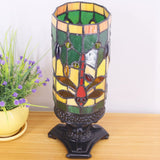 WERFACTORY Small Tiffany Lamp Wide 4 Tall 10 Inch Mini Stained Glass Table Lamp Cream Dragonfly Style Desk Night Light
