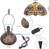Werfactory® Tiffany Table Lamp Dragonfly Style Stained Glass Lamp with Mushroom Base