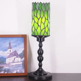 Werfactory Small Tiffany Lamp Stained Glass Table Lamp Green Leaf Style Lamp
