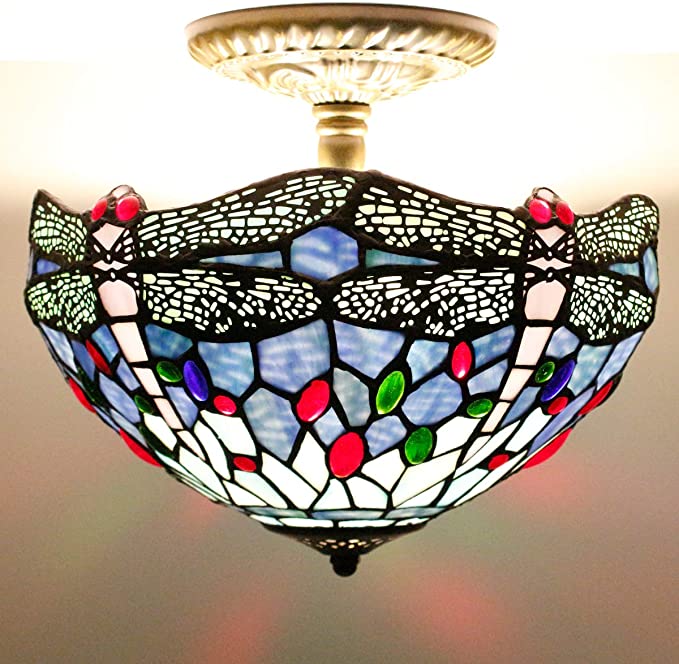 12 inch Blue Stained Glass Dragonfly Lampshade Only Werfactory®  Fit for Tiffany Table Lamp