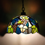 Werfactory® Tiffany Pendant Light 12 Inch Green Grape Style Stained Glass Chandelier