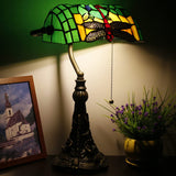 Werfactory® Banker Lamp Tiffany Desk Lamp Dragonfly Style Stained Glass Table Lamp, 15" Tall