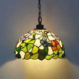 Werfactory® Tiffany Pendant Light 12 Inch Green Butterfly Style Stained Glass Chandelier