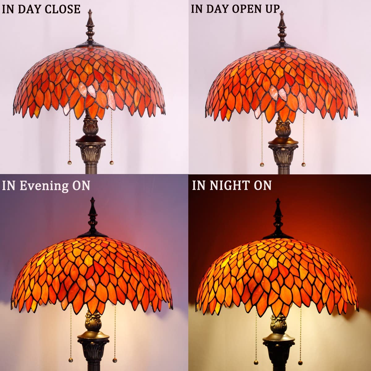 Tiffany Lampshade Replacement Werfactory® W16H7-inch Red Wisteria Stained Glass Shade