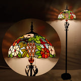 Tiffany Floor Lamp Stained Glass Green Grape Stainding Light W16H70 Inch Iron Metal Leaves Bronze Base