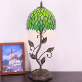Werfactory® Tiffany Night Light Green Leaves Style Stained Glass Leaf Base Table Lamp