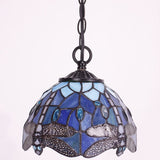 Werfactory® Tiffany Pendant Light Green Stained Glass Dragonfly Style Shade Hanging Lamp
