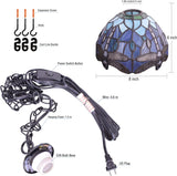 Werfactory® Tiffany Pendant Light Green Stained Glass Dragonfly Style Shade Hanging Lamp