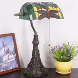 Werfactory® Banker Lamp Tiffany Desk Lamp Dragonfly Style Stained Glass Table Lamp, 15" Tall