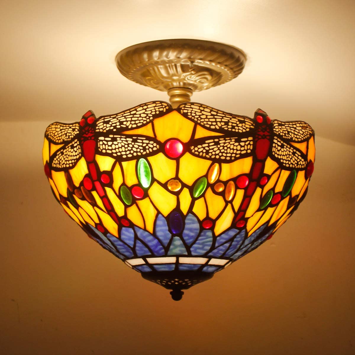 12 inch Dragonfly Stained Glass Lampshade Only Werfactory®  Fit for Tiffany Table Lamp