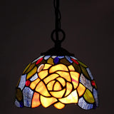 Werfactory Tiffany Pendant Light with W8H7 Inch Stained Glass Rose Shade Hanging Lamp