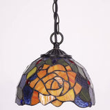 Werfactory Tiffany Pendant Light with W8H7 Inch Stained Glass Rose Shade Hanging Lamp