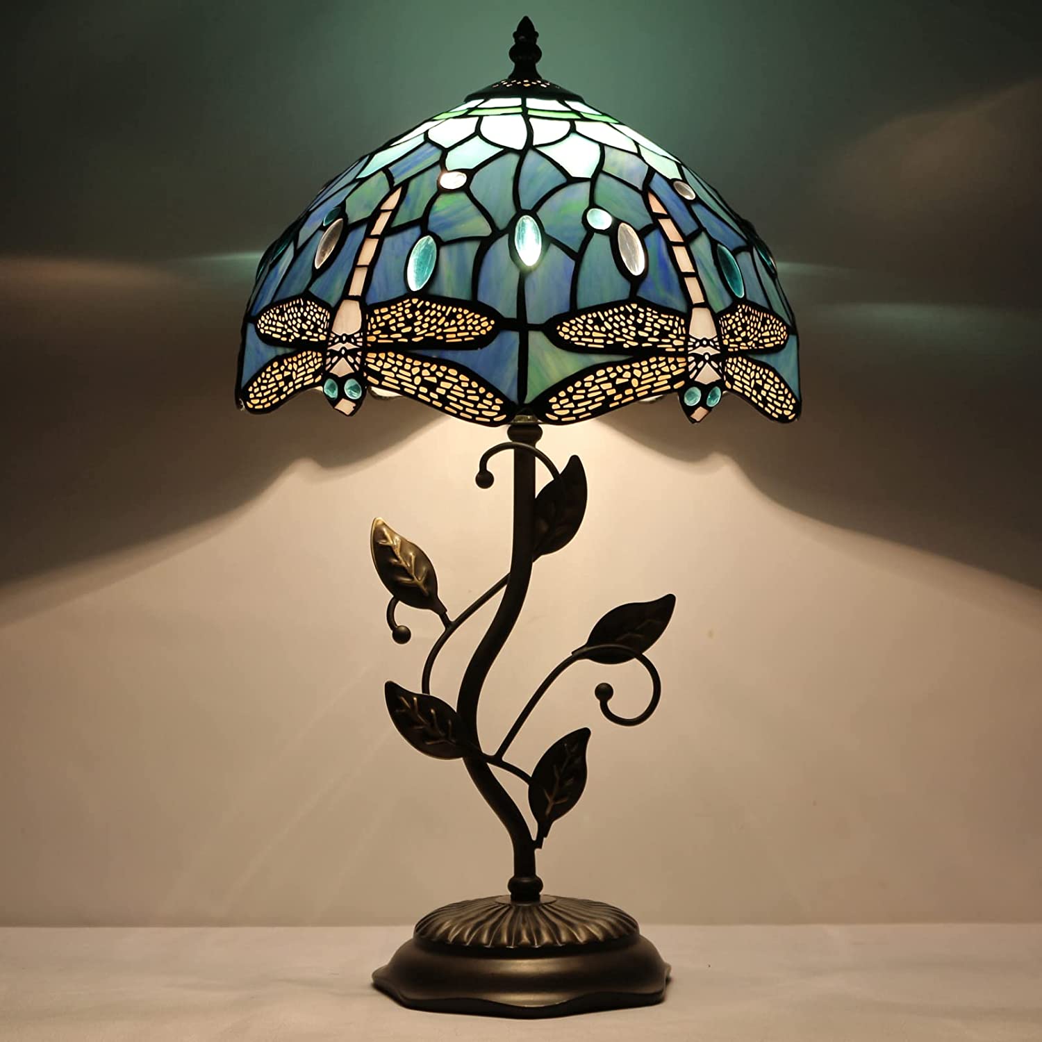 12 inch Tiffany Table Lamp Stained Glass Blue Dragonfly Desk Light