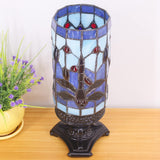 WERFACTORY Small Tiffany Lamp Mini Stained Glass Table Lamp Wide 4 Tall 10 Inch Blue Dragonfly Style Desk Night Light