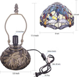 Werfactory® Small Tiffany Table Lamp with 8" Yellow Stained Glass Dragonfly Style Shade, 11" Tall Unique Rustic Bronze Mushroom Type Mini Bedside Lamp