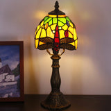 Werfactory® Small Tiffany Lamp Dragonfly Style Green Stained Glass Table Lamp, 14" Tall