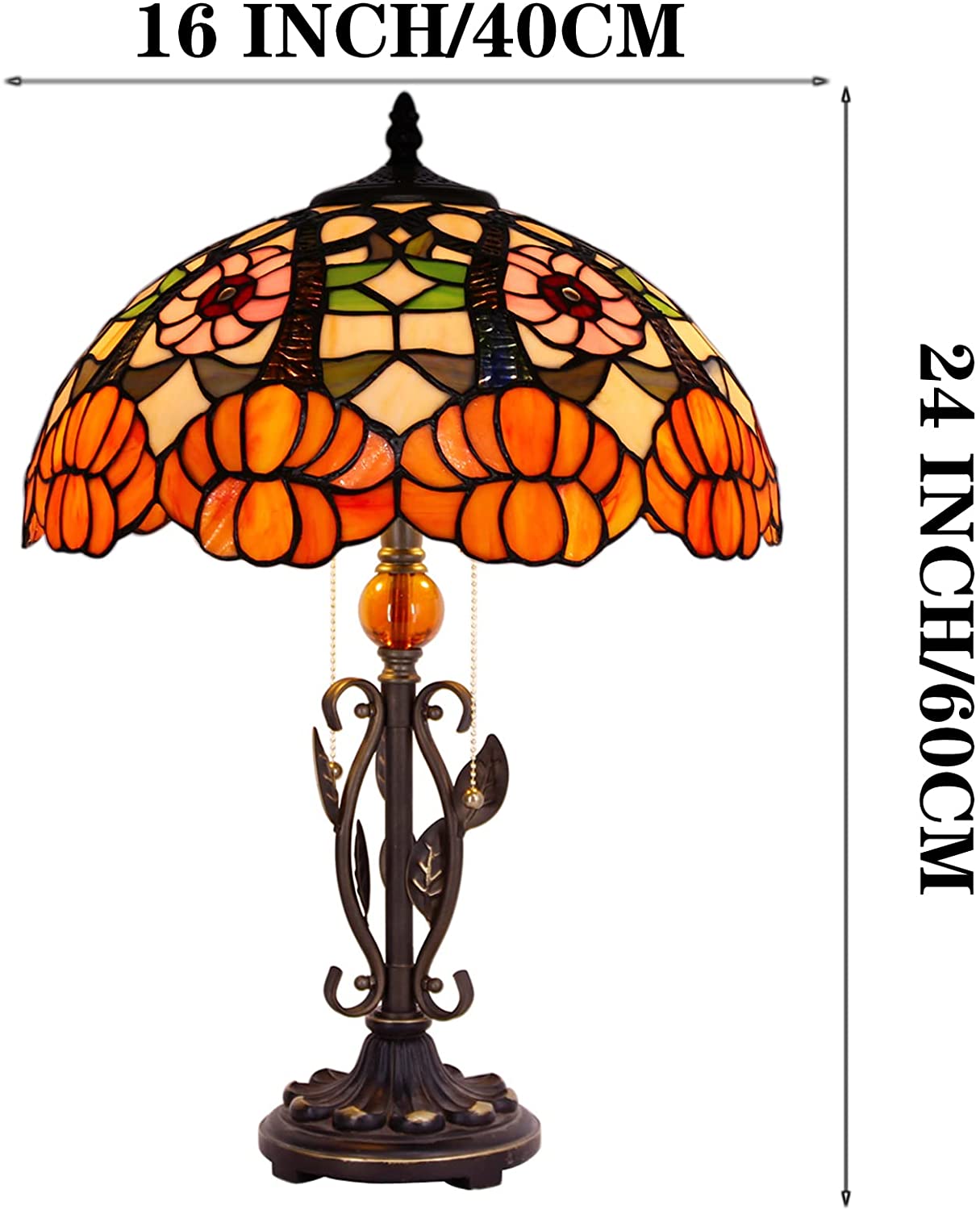 16 inch Tiffany Table Lamp Stained Glass Lamp Orange Flower Desk Light