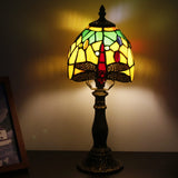 Werfactory® Small Tiffany Lamp Dragonfly Style Green Stained Glass Table Lamp, 14" Tall