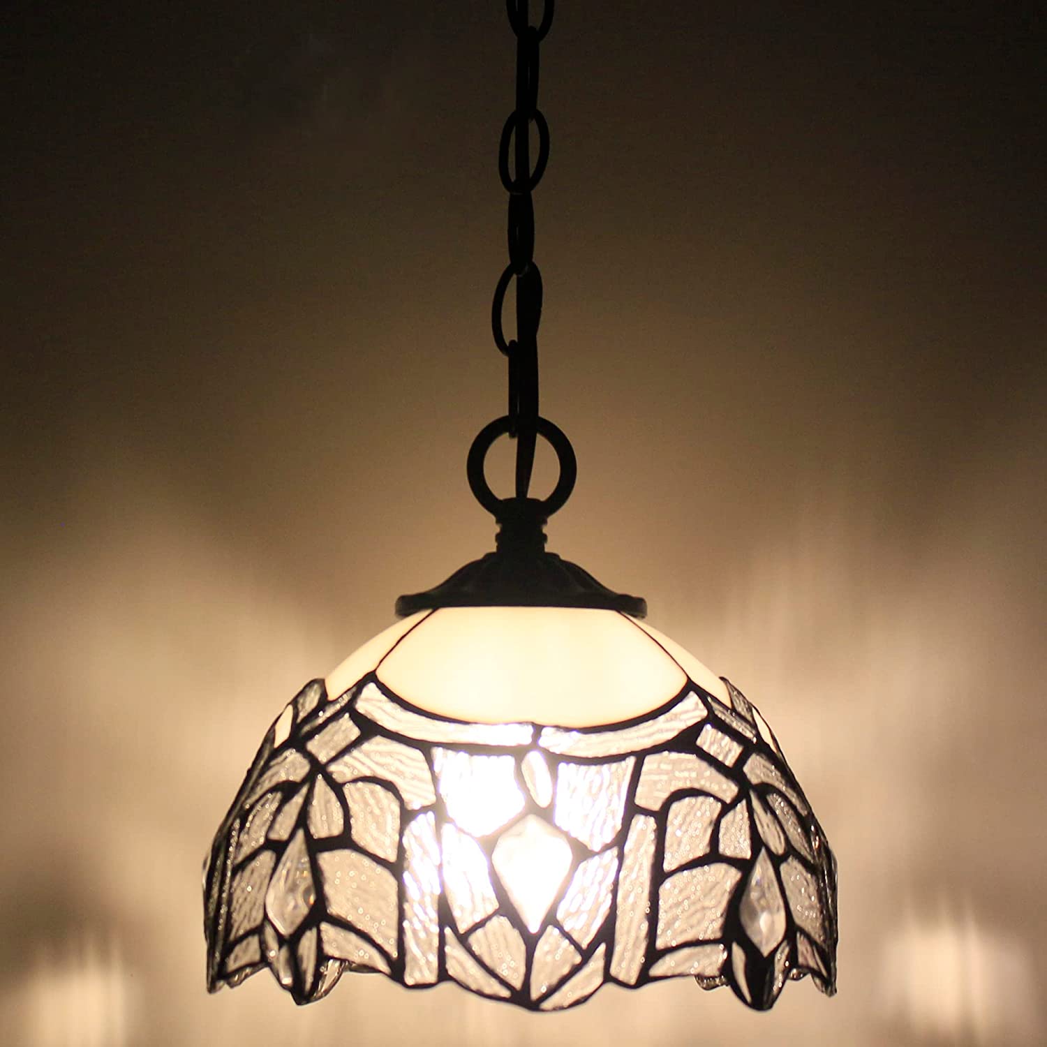 Werfactory® Tiffany Pendant Lighting White Stained Glass Crystal Hanging Lamp