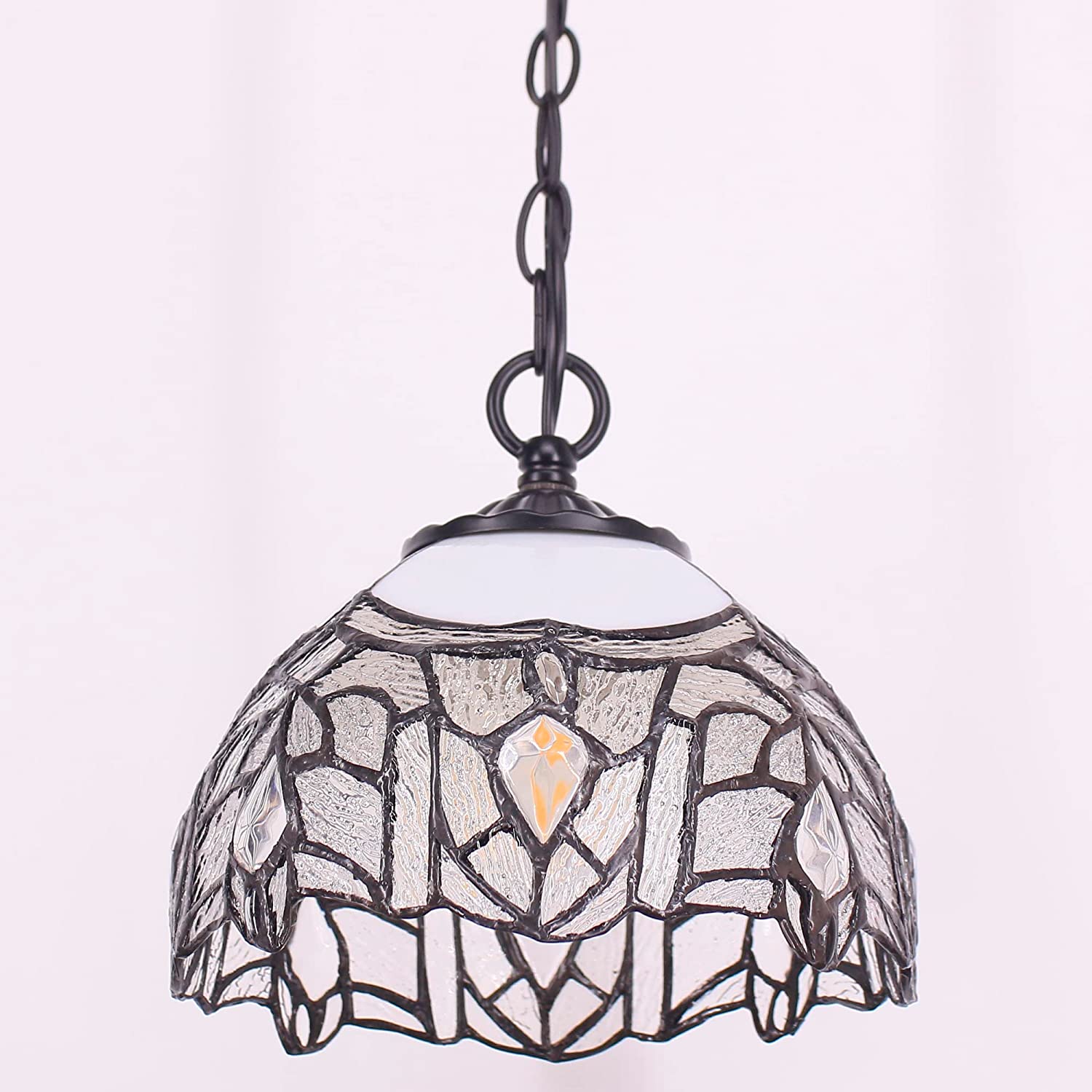 Werfactory® Tiffany Pendant Lighting White Stained Glass Crystal Hanging Lamp