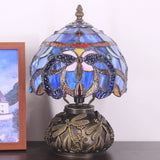Werfactory® Small Tiffany Table Lamp with 8" Stained Glass Cloudy Style Shade, 11" Tall