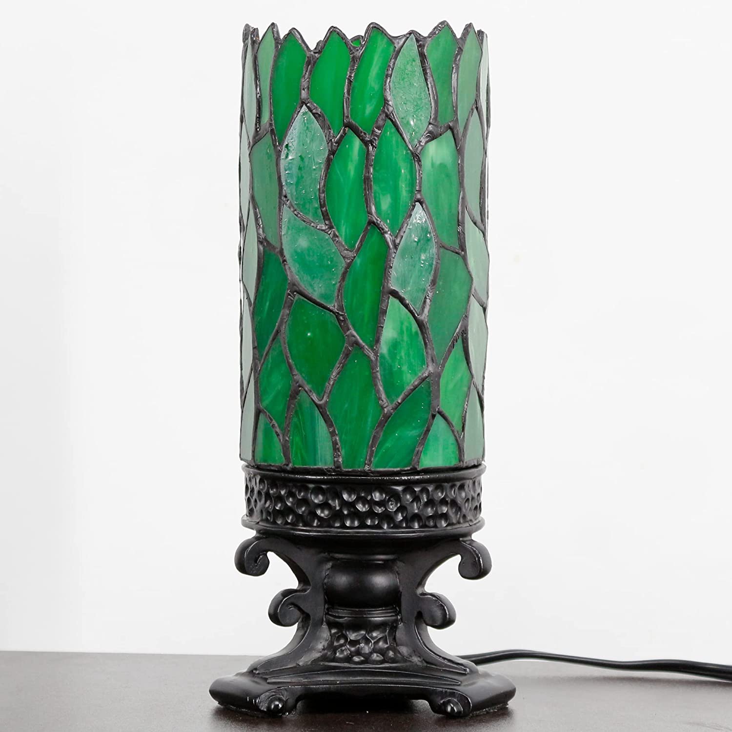Werfactory Tiffany Table Lamp Small Stained Glass Lamp Green Leaf Candle Type Desk Lamp