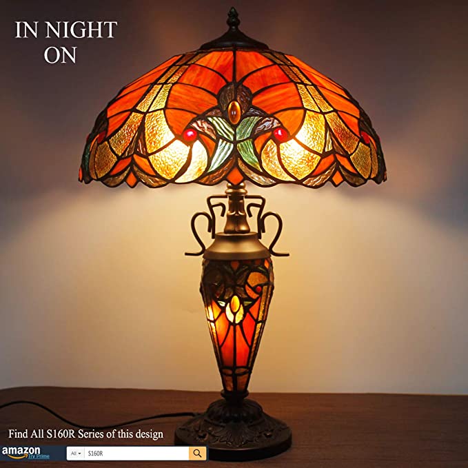 Tiffany Lampshade Replacement Werfactory® W16H7-inch Red Liaison Stained Glass Shade