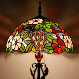 Tiffany Floor Lamp Stained Glass Green Grape Stainding Light W16H70 Inch Iron Metal Leaves Bronze Base