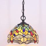 Tiffany Pendant Light Yellow Stained Glass Dragonfly Shade Hanging Lamp