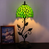 Werfactory® Tiffany Night Light Green Leaves Style Stained Glass Leaf Base Table Lamp