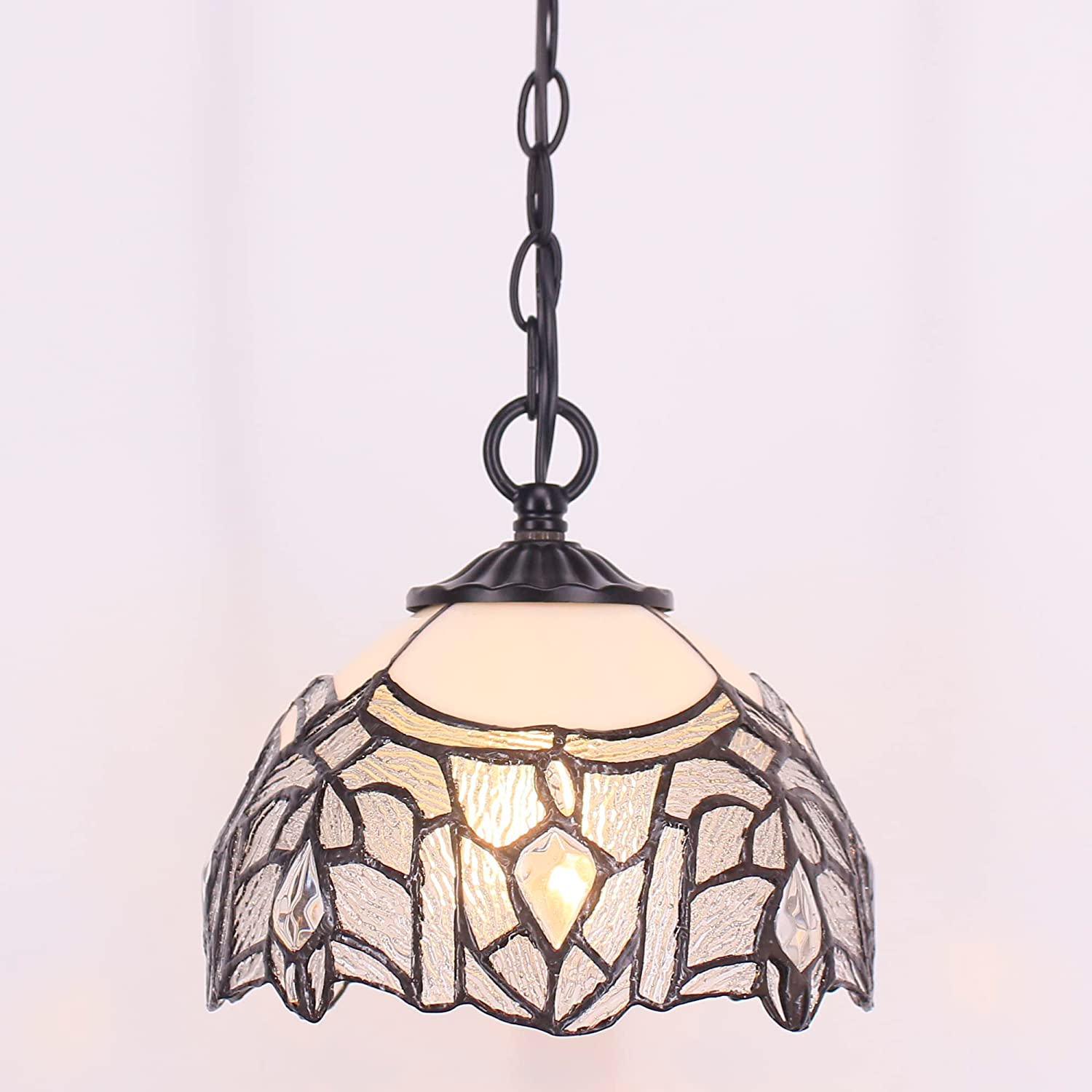 Werfactory® Tiffany Pendant Lighting White Stained Glass Crystal Hanging Lamp
