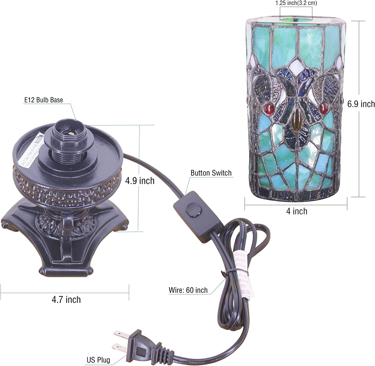 Werfactory® Small Tiffany Lamp Stained Glass Table Lamp Green Victorian Style Desk Light