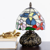 Werfactory® Small Tiffany Table Lamp Hummingbird Style Stained Glass Mushroom Lamp