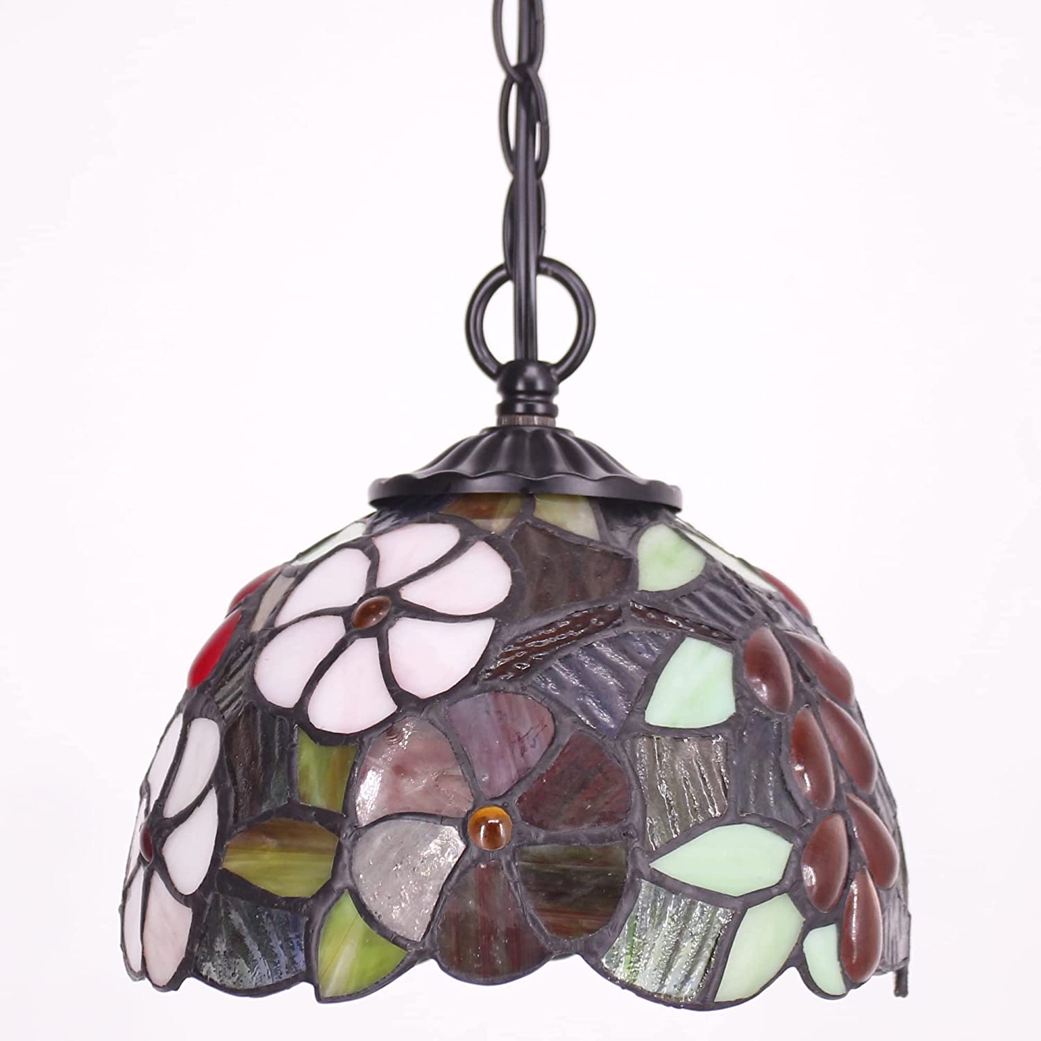 Werfactory® Tiffany Pendant Light with W8H7 Inch Stained Glass Style Shade Hanging Lamp